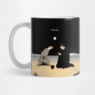 Peace: Can't We All Just Get Along on a dark (Knocked Out) background Mug